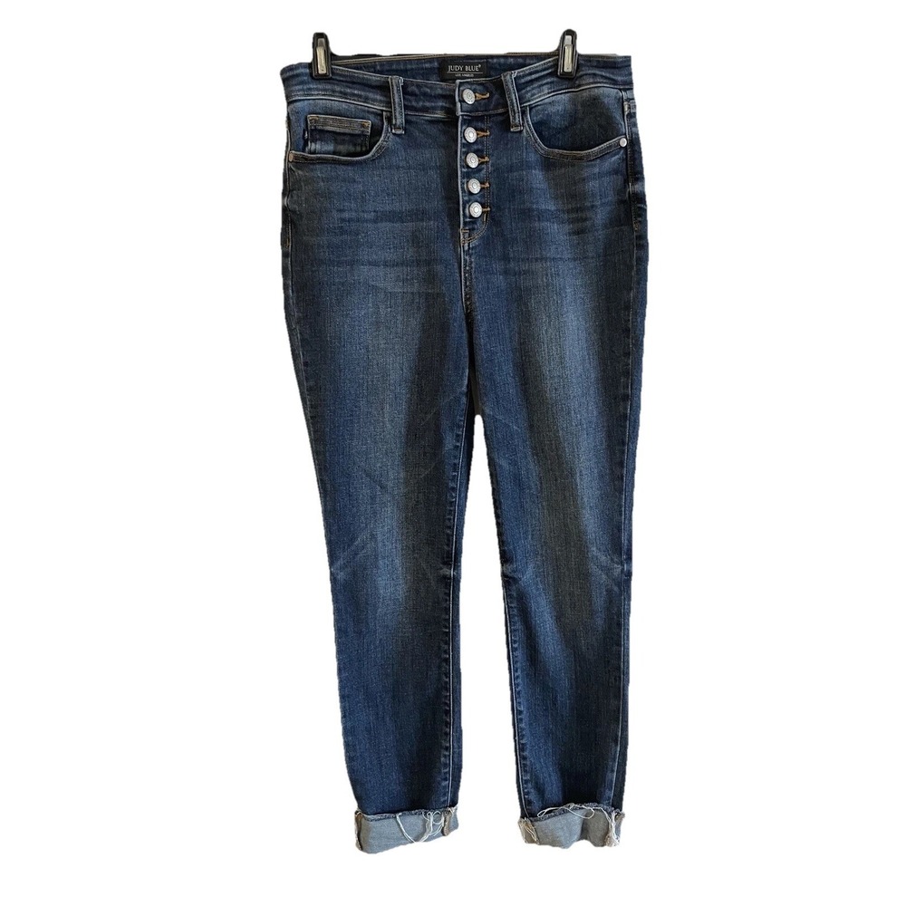 Judy Blue Jeans Womens Blue High Rise Button Fly Skinny Fit 9 29 Cuffed Stretch